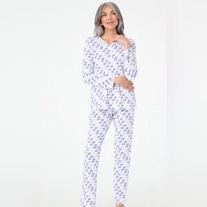 Roller Rabbit Moby Whale Pajamas Set Womens Blue White Pima Cotton PJs